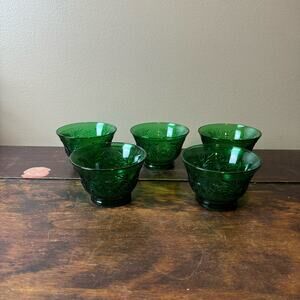 Set of‎ 5 Anchor Hocking Forest Green Sandwich Dessert Bowls